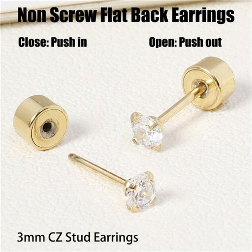 Threadless Flat Back Earrings, Hypoallergenic 14k… - image 6